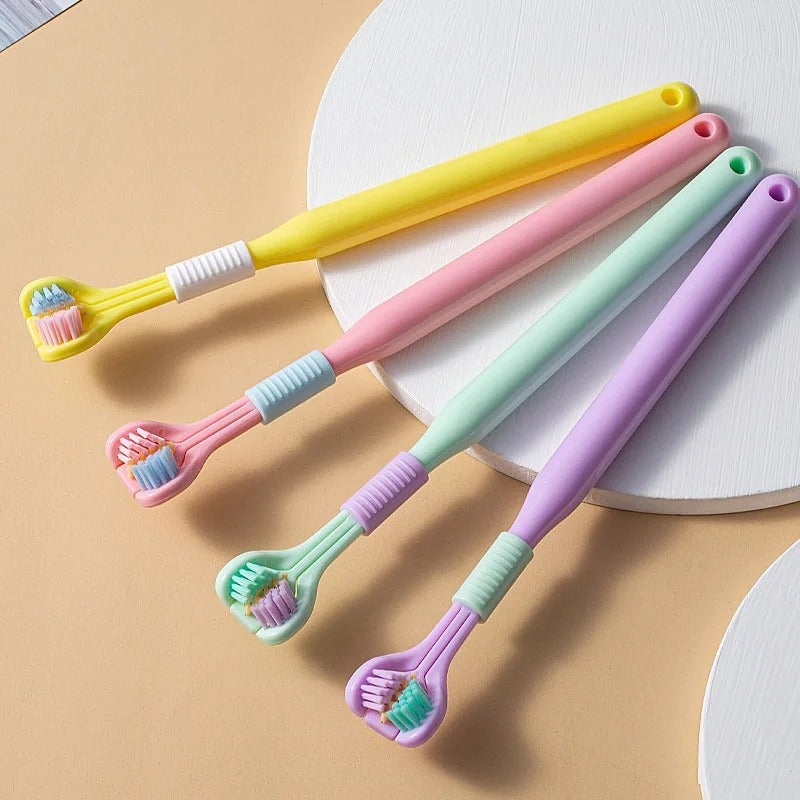 Three-Sided Soft Hair Toothbrush – Wrap-Around Deep Cleaning Manual Brush for Adults & Kids (1 Pc, Random Color)