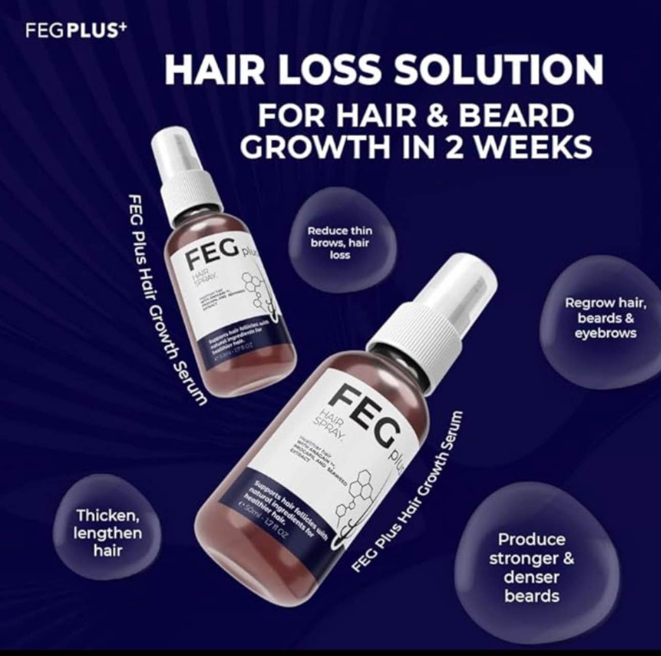 FEG PLUS Hair Growth Serum & Spray 50ml – Advanced Formula for Stronger, Thicker Hair for Men & Women