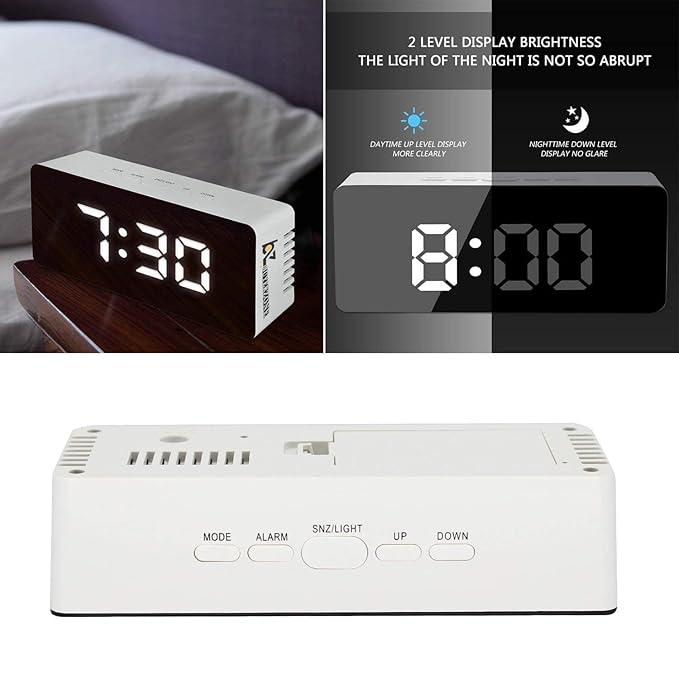 Smart LED Mirror Alarm Clock – Time & Temperature