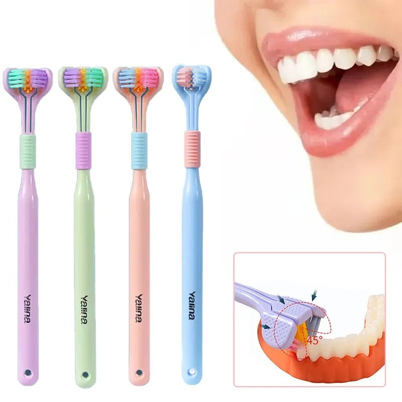 Three-Sided Soft Hair Toothbrush – Wrap-Around Deep Cleaning Manual Brush for Adults & Kids (1 Pc, Random Color)
