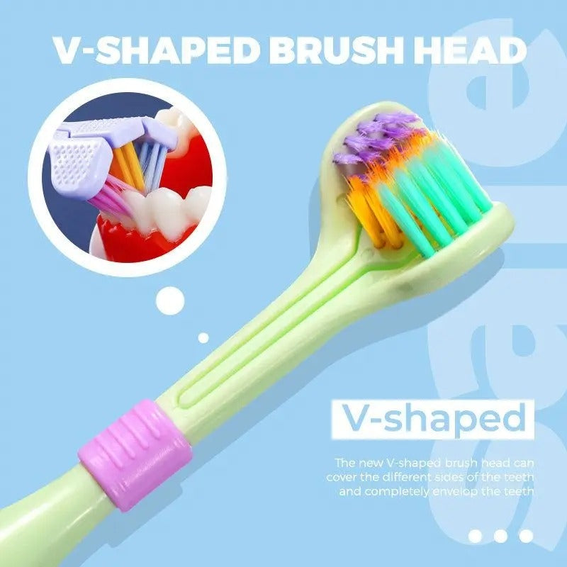 Three-Sided Soft Hair Toothbrush – Wrap-Around Deep Cleaning Manual Brush for Adults & Kids (1 Pc, Random Color)