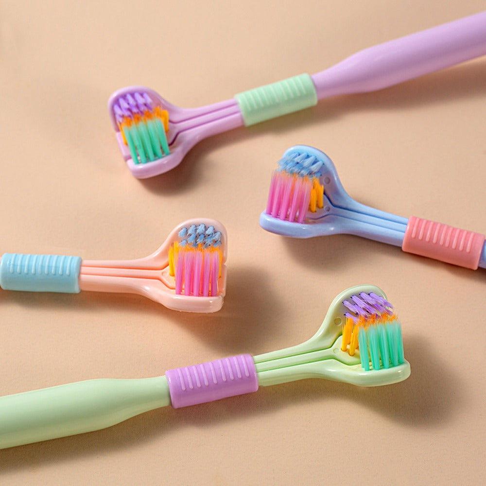 Three-Sided Soft Hair Toothbrush – Wrap-Around Deep Cleaning Manual Brush for Adults & Kids (1 Pc, Random Color)