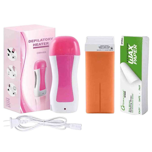 3-in-1 Roll-On Wax Heater Kit – Professional Hair Removal System with Wax Refill & Strips