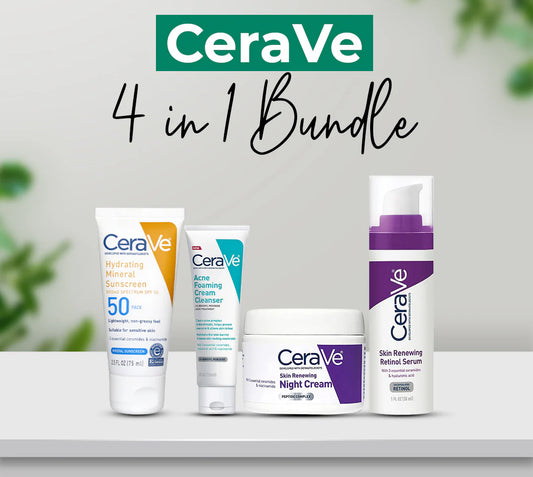 CeraVe 4-in-1 Skincare Kit – Acne Cleanser, Retinol Serum, Night Cream & SPF 50 Sunscreen