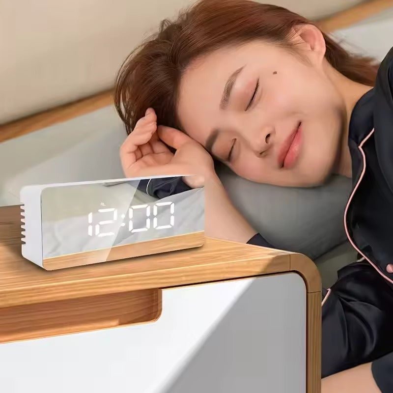 Smart LED Mirror Alarm Clock – Time & Temperature
