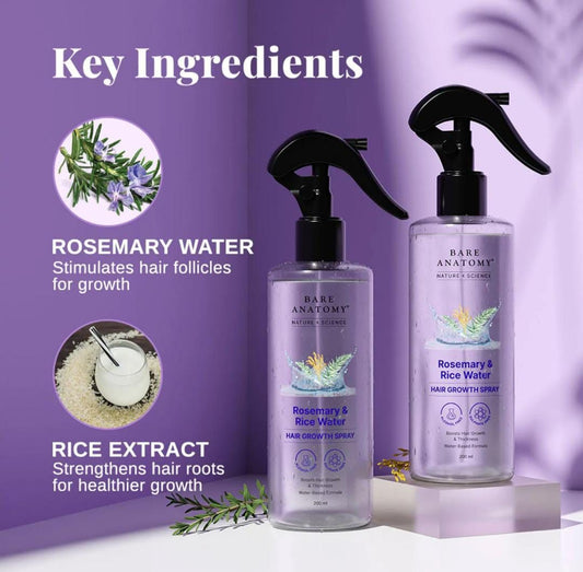 Bare Anatomy Rosemary & Rice Water Hair Growth Spray 200ml – Strengthen, Thicken & Nourish Hair