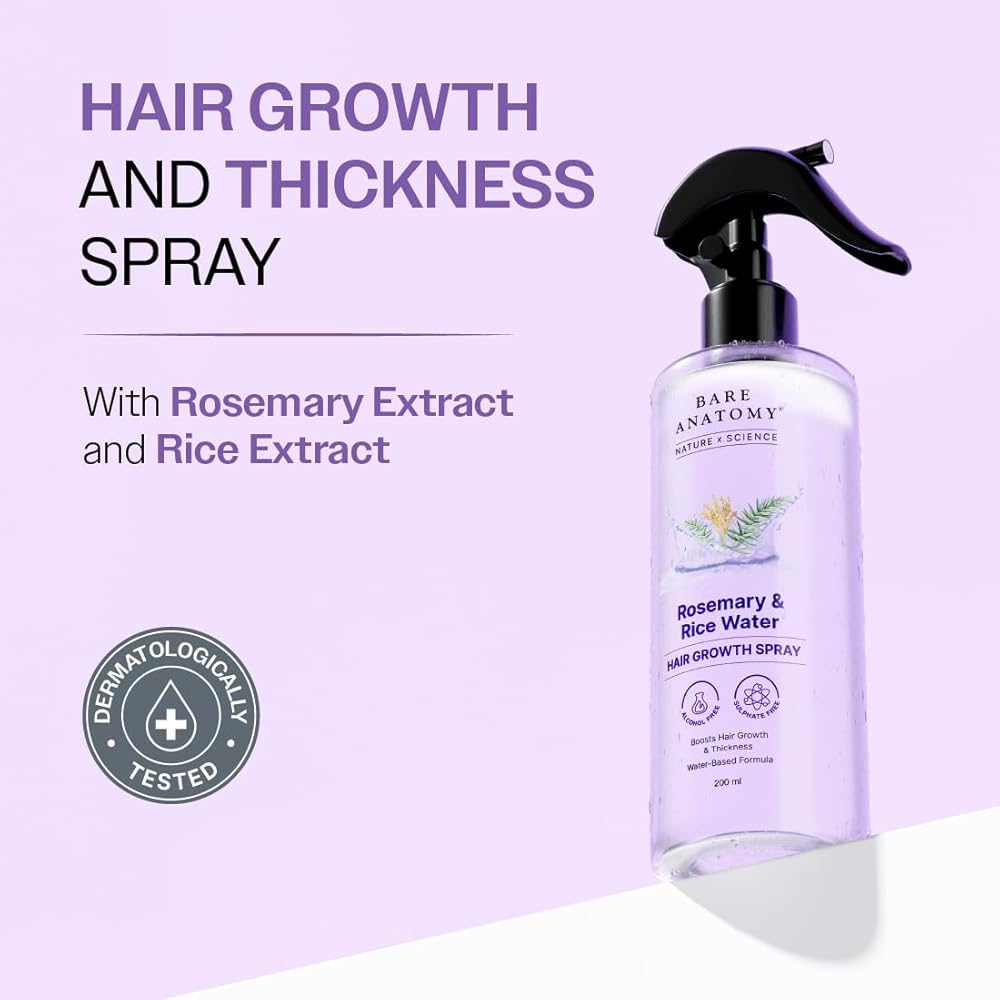 Bare Anatomy Rosemary & Rice Water Hair Growth Spray 200ml – Strengthen, Thicken & Nourish Hair
