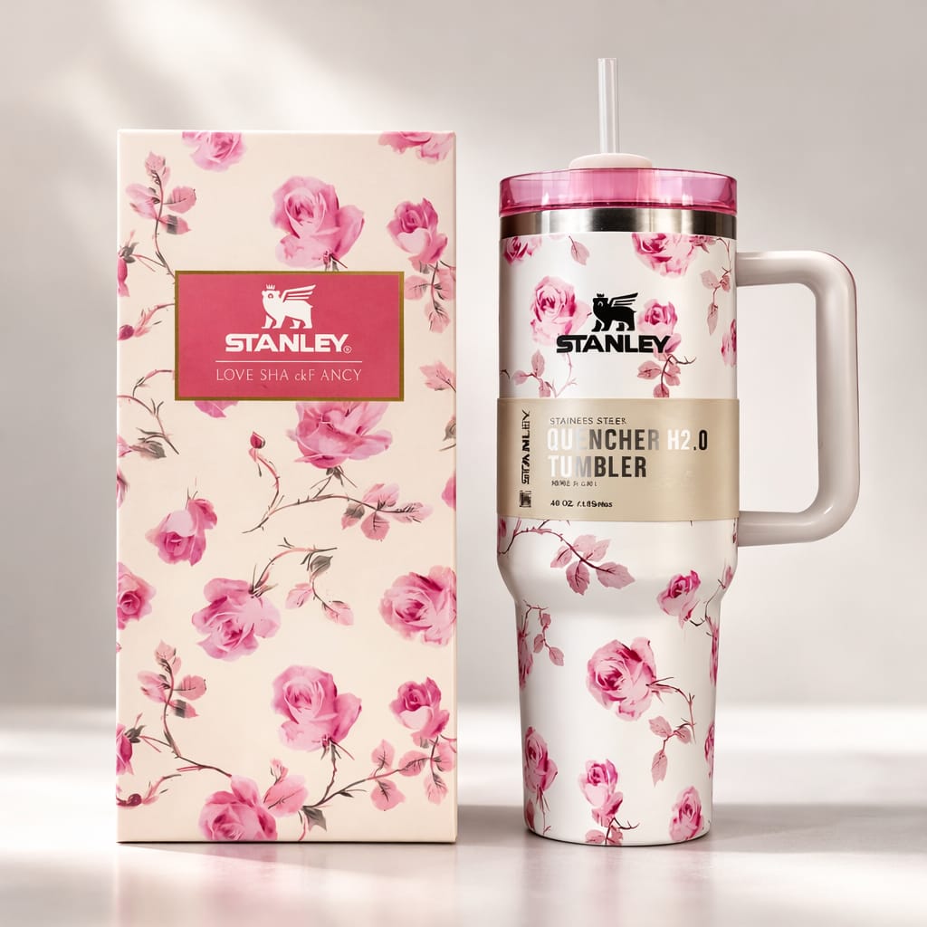 Premium 40oz Stainless Steel Insulated Tumbler – Stanley Style Travel Mug with Handle & Straw
