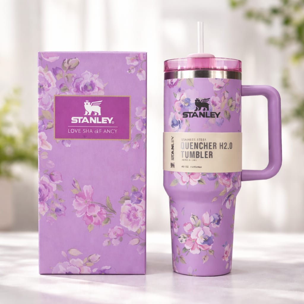Premium 40oz Stainless Steel Insulated Tumbler – Stanley Style Travel Mug with Handle & Straw