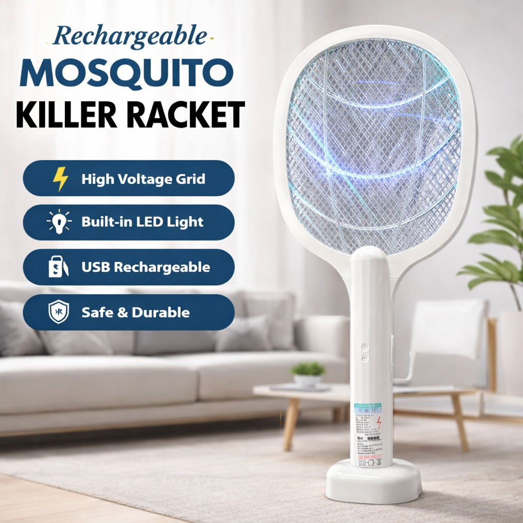 Rechargeable Mosquito Killer Racket – Electric Insect Bat with Stand