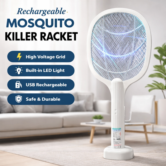 Rechargeable Mosquito Killer Racket – Electric Insect Bat with Stand