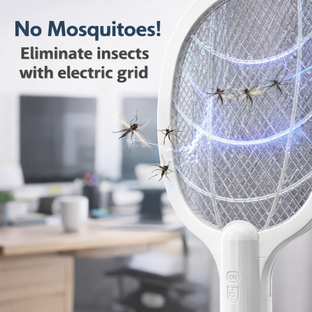 Rechargeable Mosquito Killer Racket – Electric Insect Bat with Stand